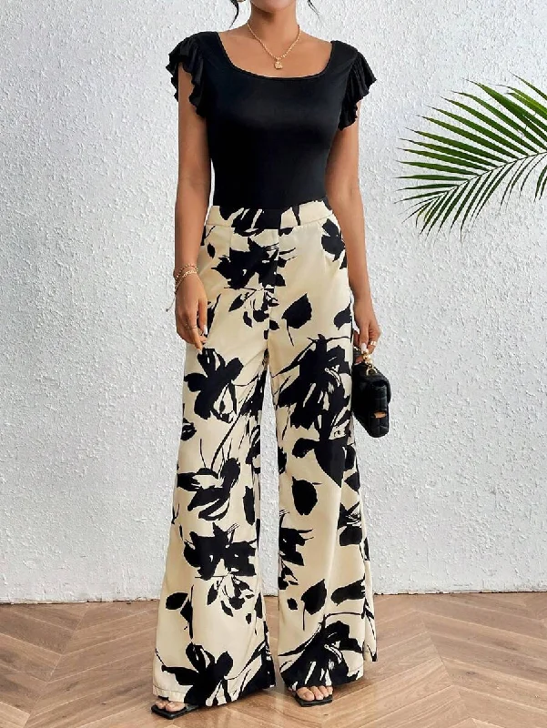 - Summer pet ice matLune Women's Square Neck Top With Sleeve And Floral Printed Pants Sets