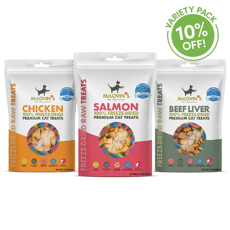  . **Health and Nutrition**  Freeze Dried Raw Cat Treat Bundle, 3 Pack (Beef Liver, Chicken, Salmon)